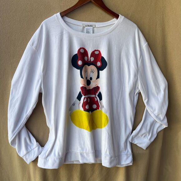 Minnie Mouse Womens XXL White Velour Sweatshirt Pullover Disney Parks Loungewear - Picture 1 of 8